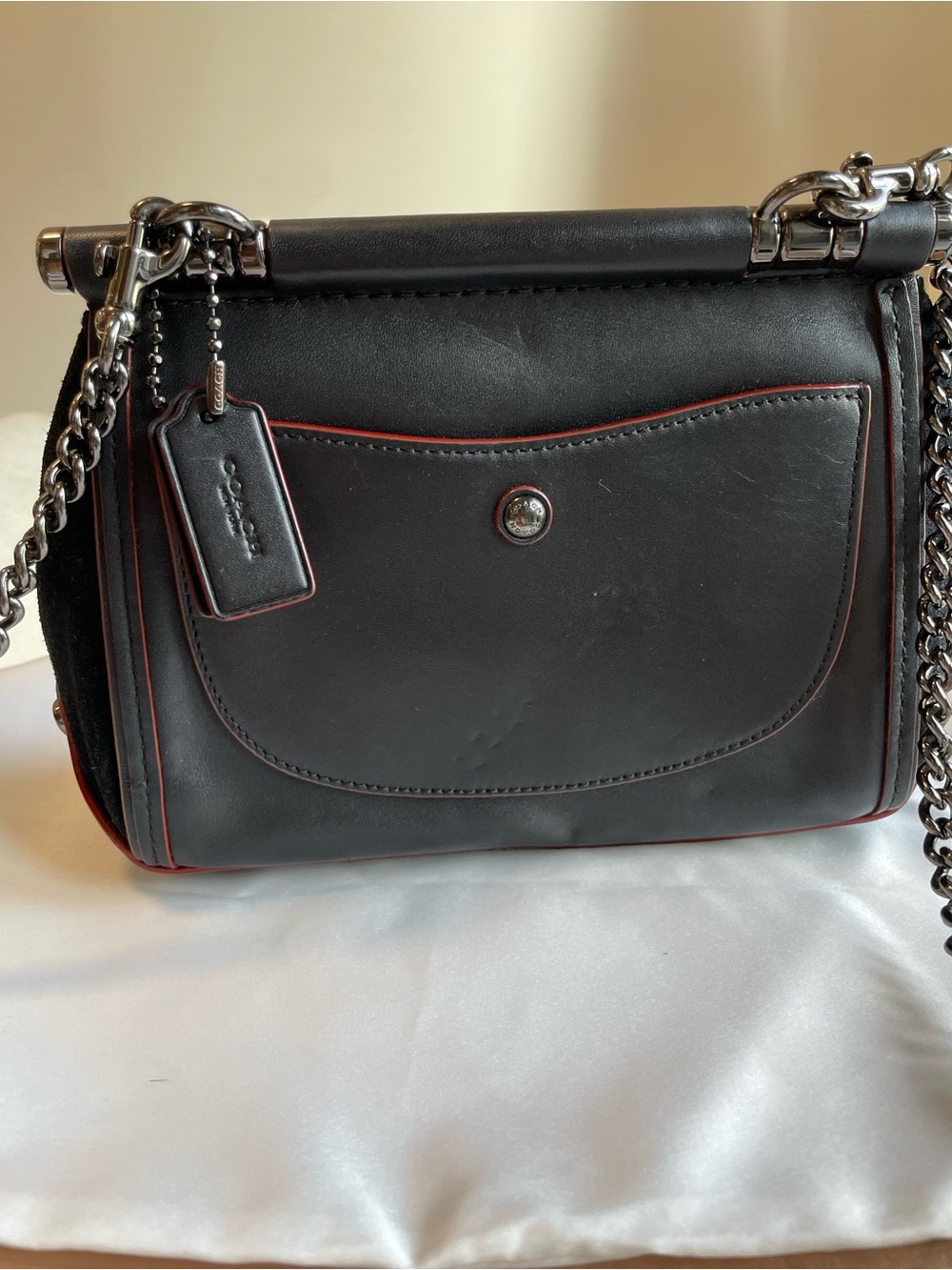 COACH Black Leather Tea Rose Drifter Crossbody with Pink & Blue Floral Appliqué - Picture 8 of 14